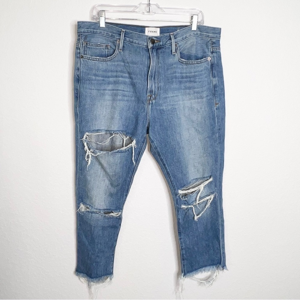Frame Jeans Women 31 Le Beau Crop Distressed Raw Hem Ankle boyfriend CL
